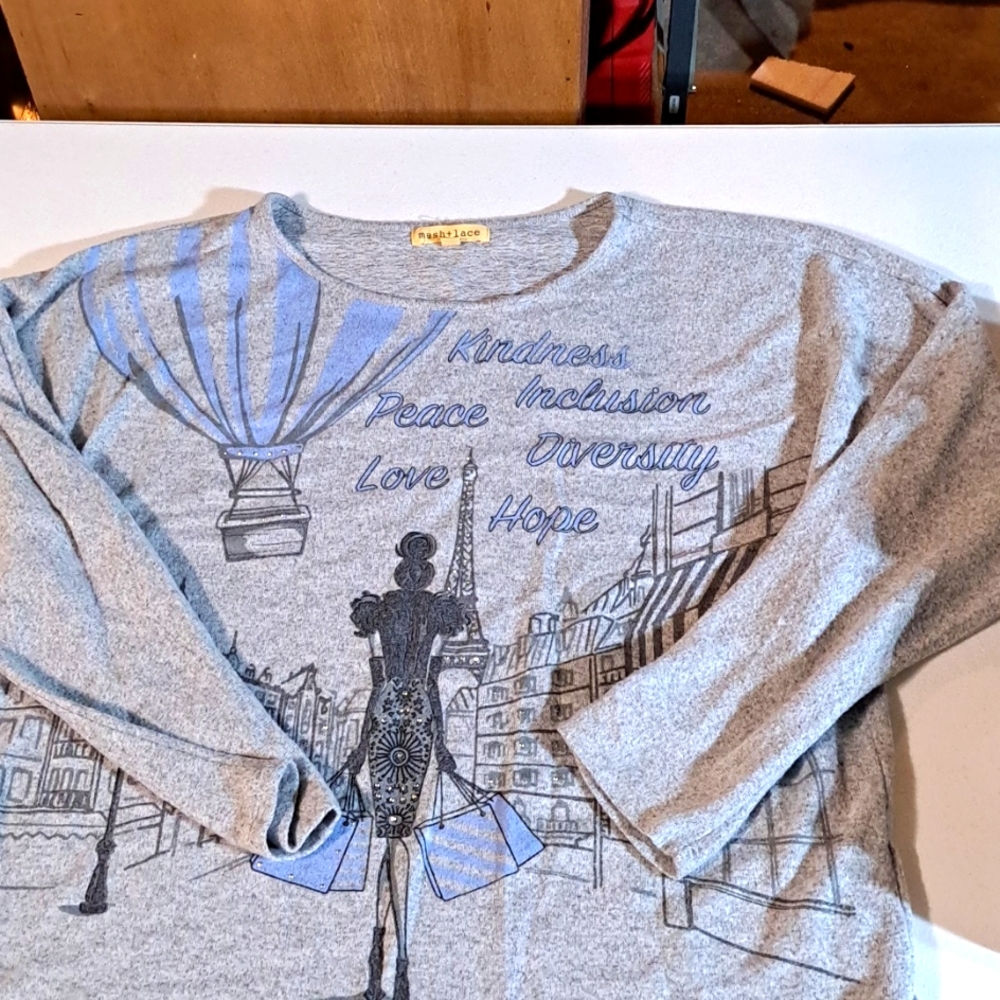 Mesh +lace gray and blue xl sweater